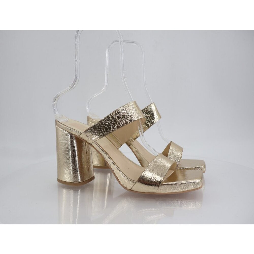 Dolce Vita Womens Paily Sandals Gold Metallic Block Heel Square Double Strap 11